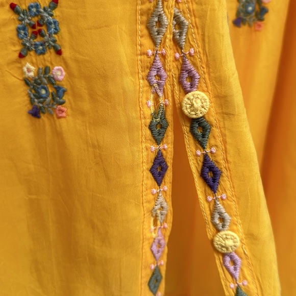 Johnny Was | L | Zeru Blouse | Yellow Button-down | Embroidered | Sunset - Picture 7 of 12